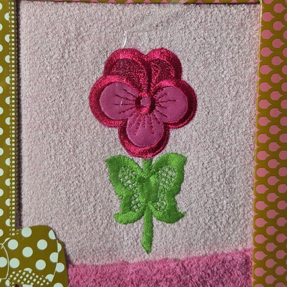 Vintage 1950s Pink Royal Treasure USA Appliqué Flower Towel Set~PInk~New In Box - Picture 7 of 12